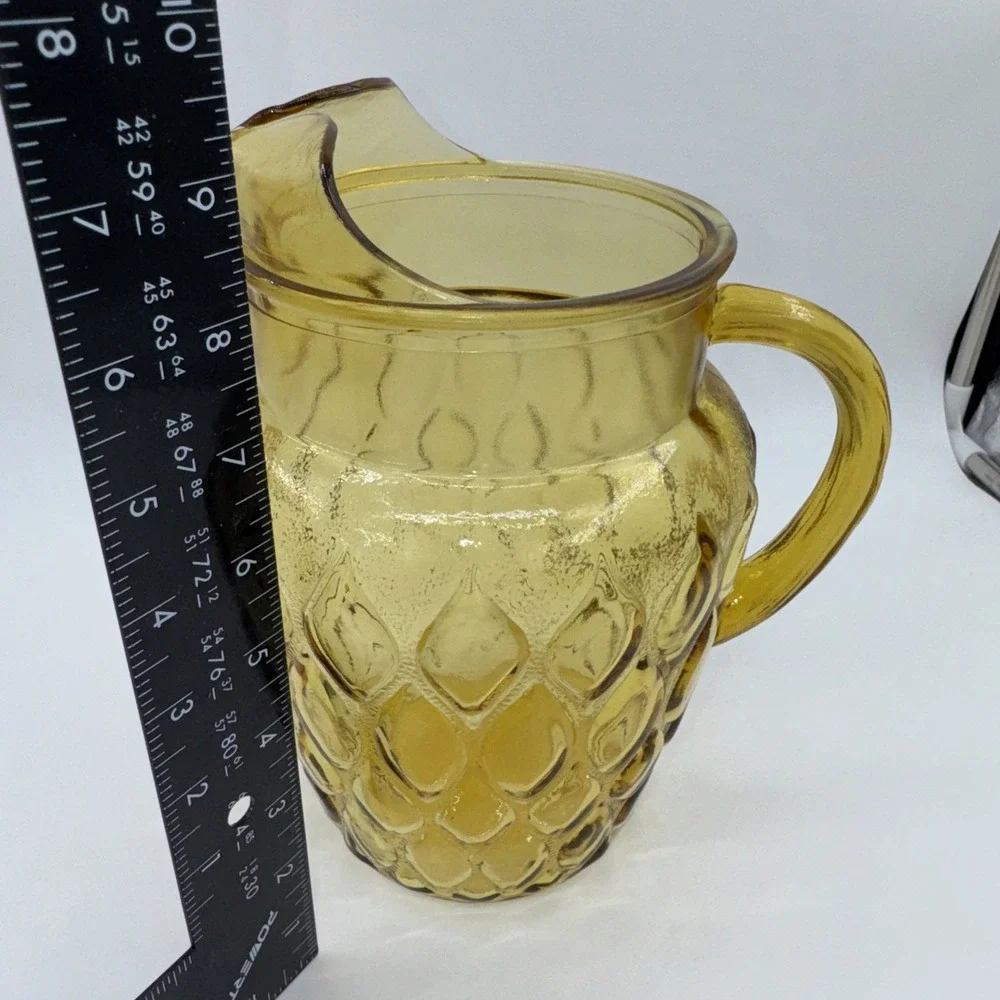 Glass Pitcher w/Ice Lip Anchor Hocking Madrid Amber‎ Honey Gold 78 oz Diamond